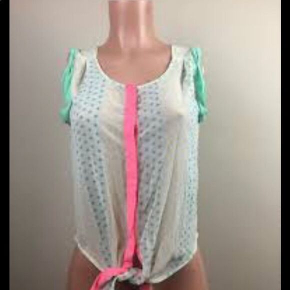 American Eagle Outfitters‎ Neon Semi Sheer Sleeveless Tie Front Blouse - Picture 10 of 11